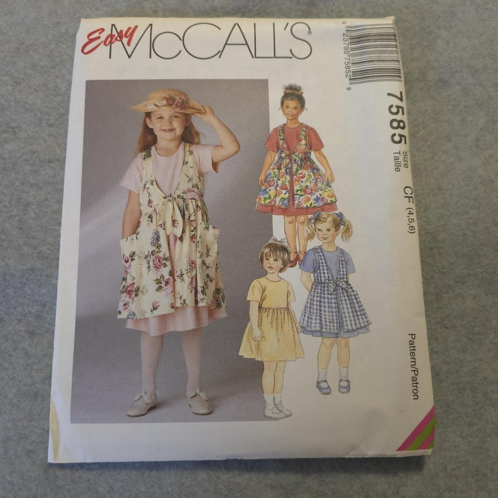McCall's 7585 Girl's Jumper Dress Pattern Size 4 5 6 UNCUT Easy Vintage Look